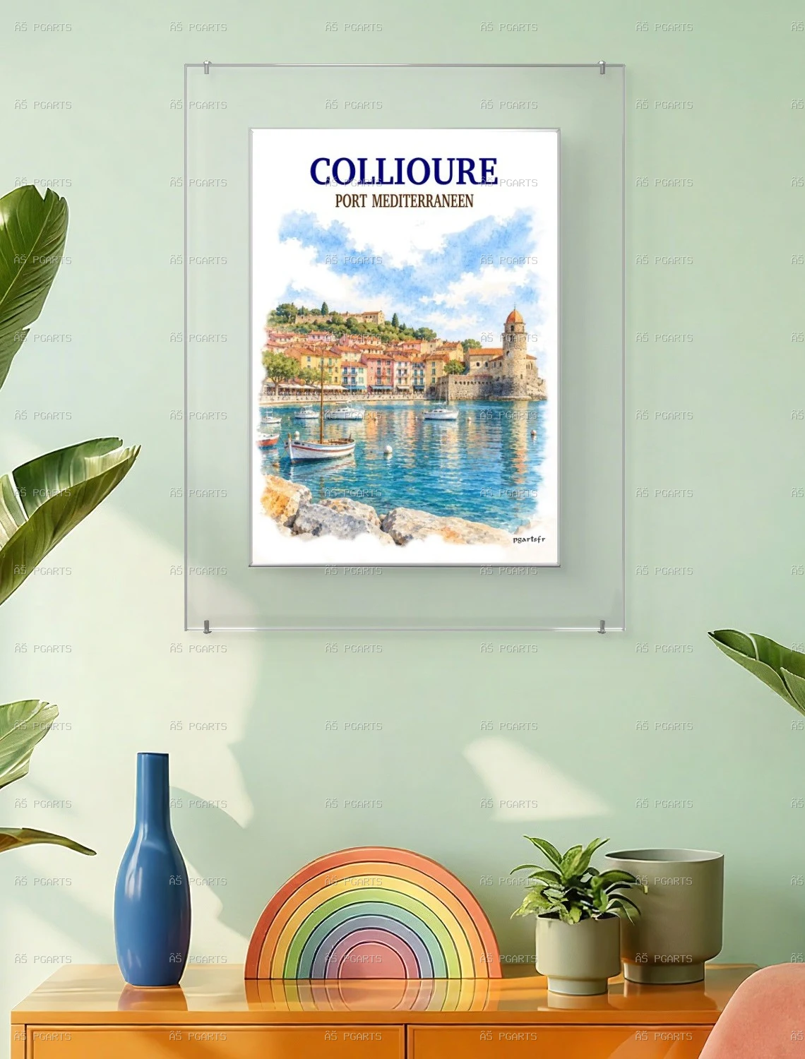 Collioure Port méditerranéen affiche sous verre