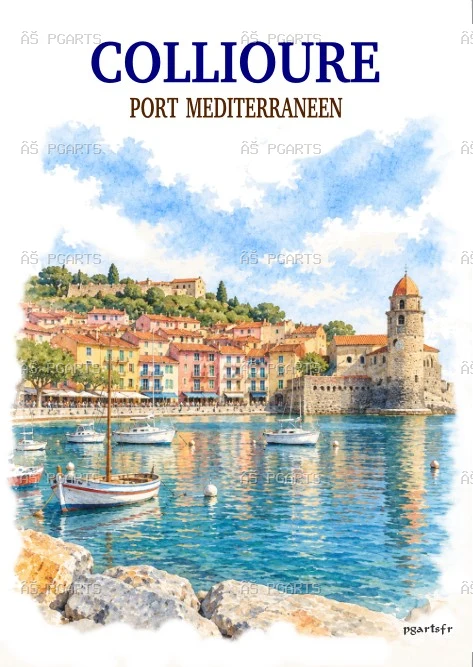 Création affiche Collioure Port méditerranéen