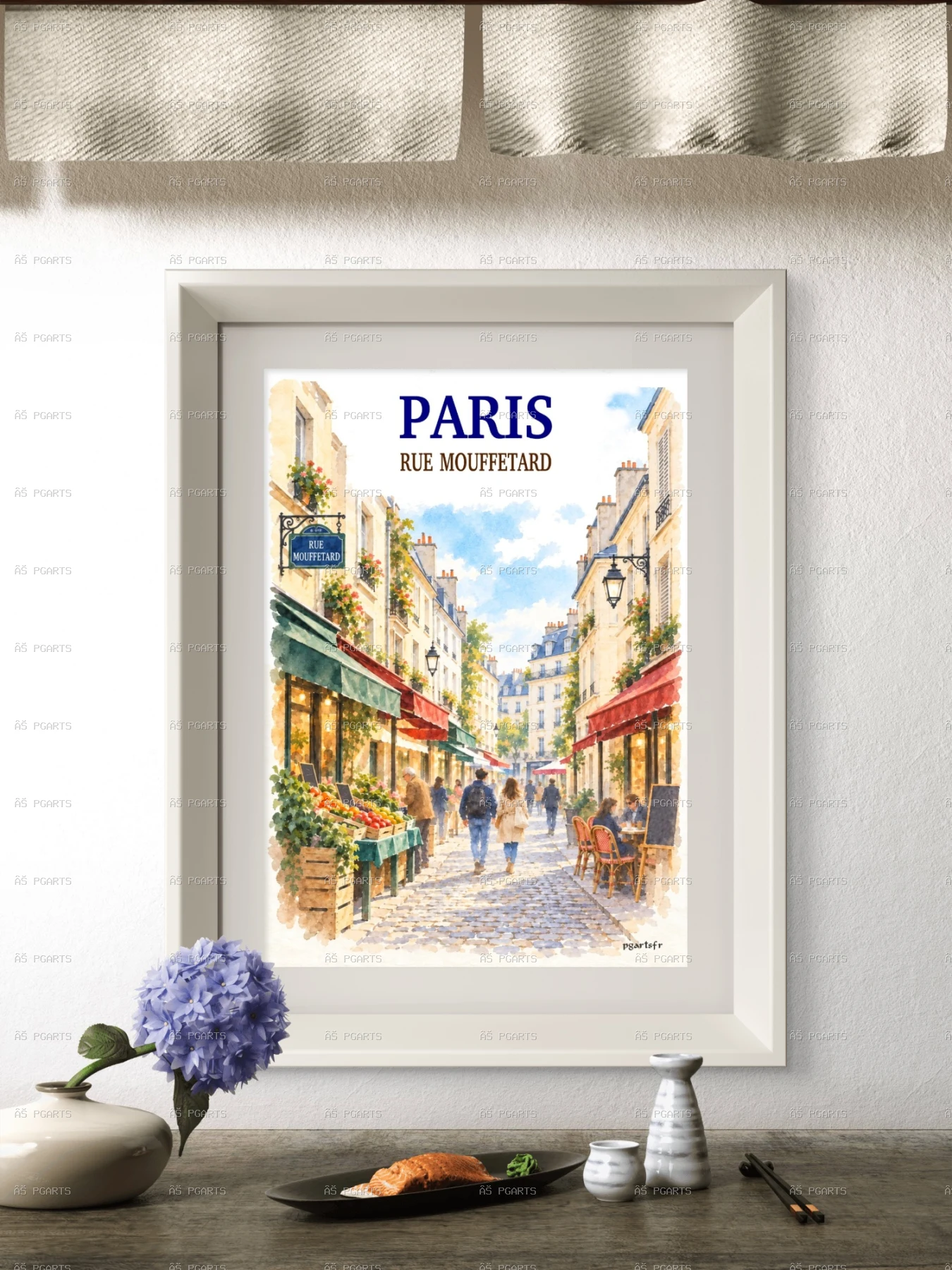 Paris Rue Mouffetard affiche cadre blanc