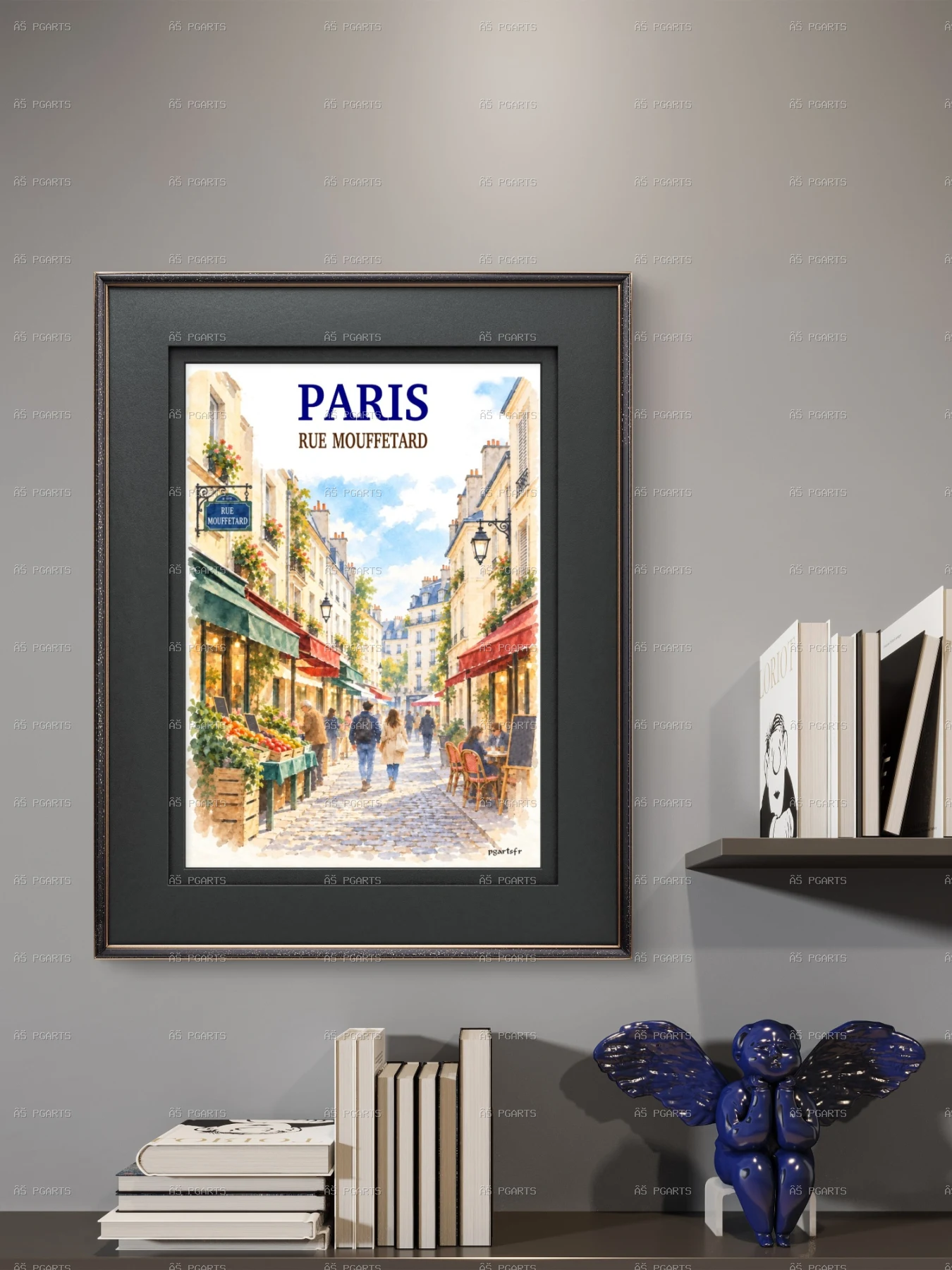 Paris Rue Mouffetard affiche cadre noir