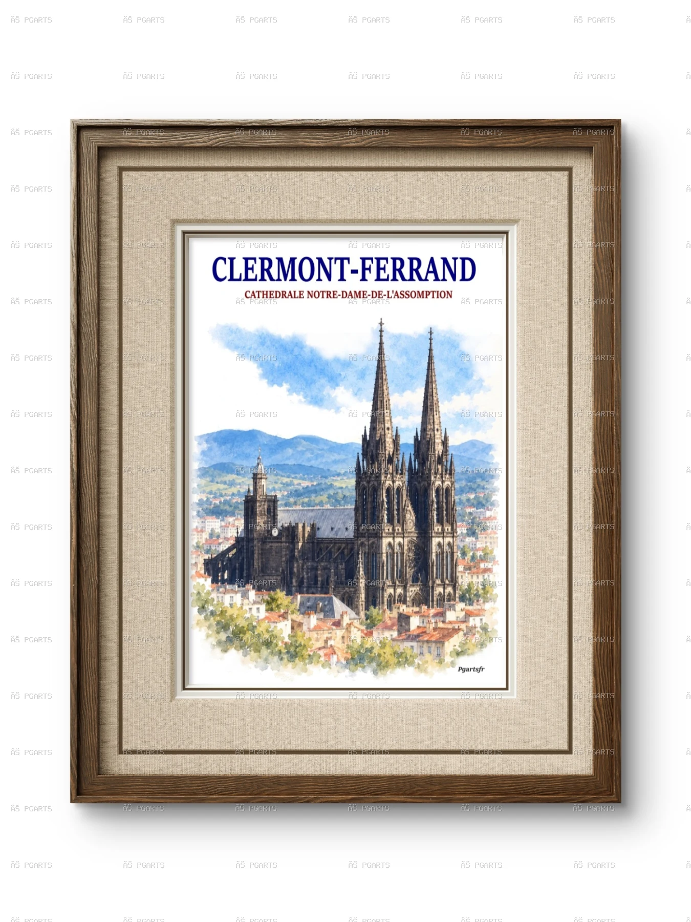 Clermont-ferrand Cathédrale N-D-de-l’Assomption affiche cadre beige